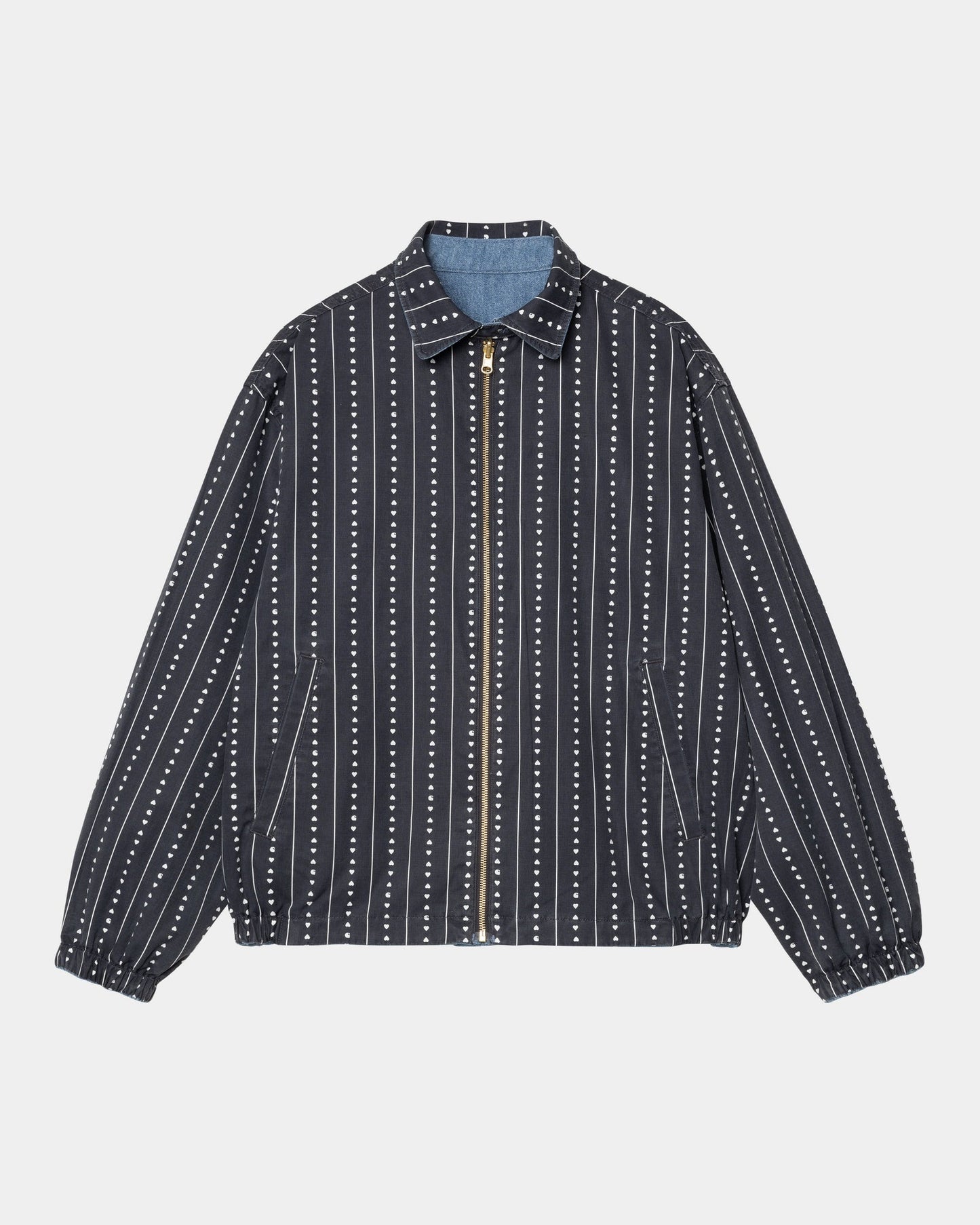 Hudson Reversible Jacket | Blue (stone washed) / Heart Pinstripe