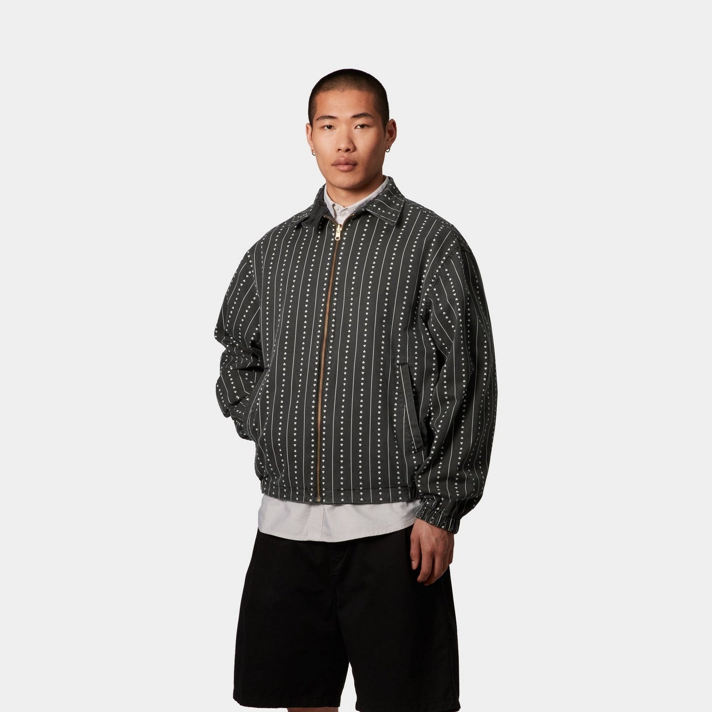 Hudson Reversible Jacket | Black (stone washed) / Heart Pinstripe