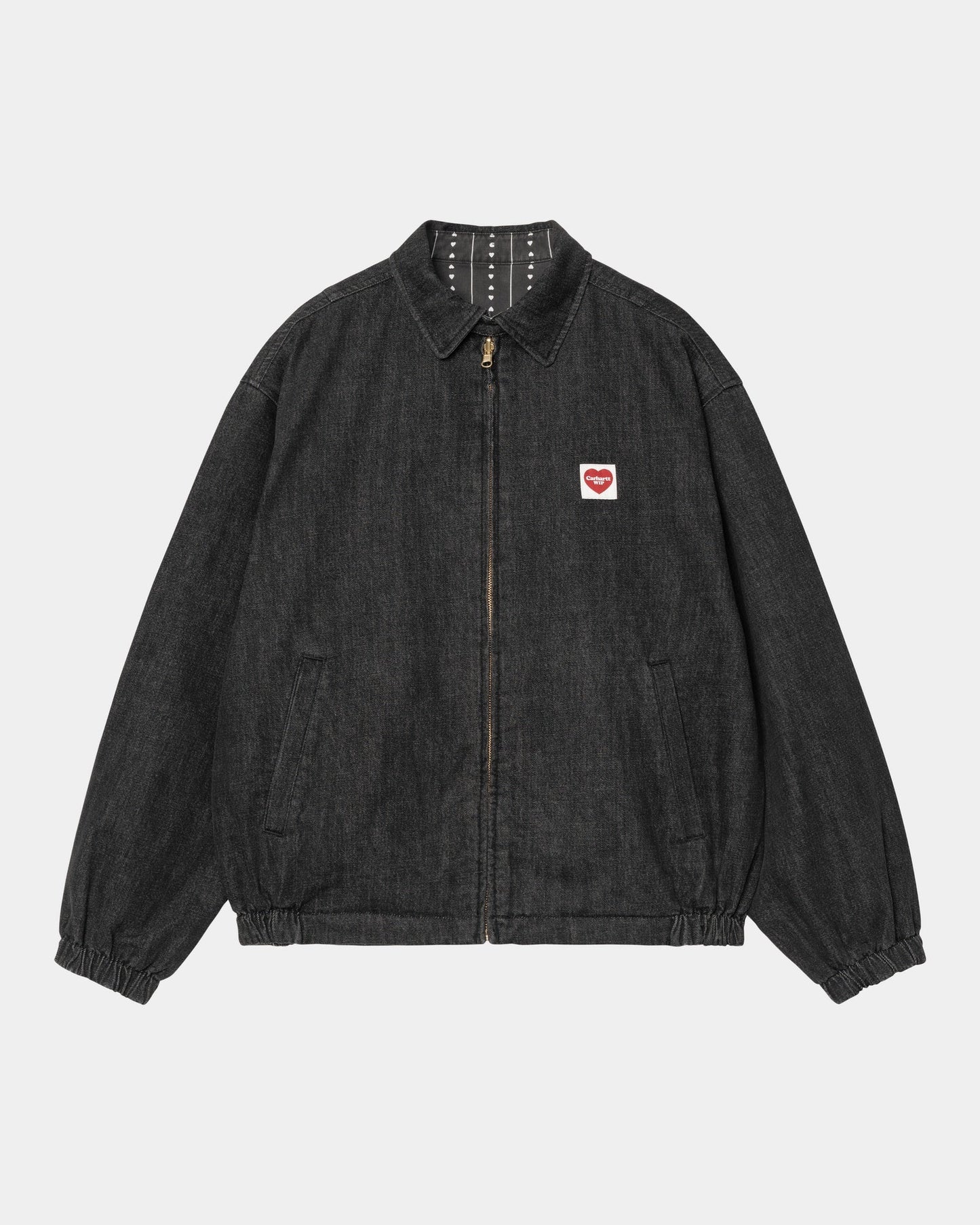 Hudson Reversible Jacket | Black (stone washed) / Heart Pinstripe