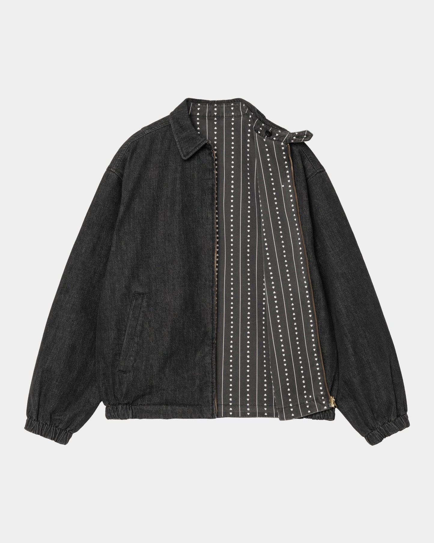 Hudson Reversible Jacket | Black (stone washed) / Heart Pinstripe