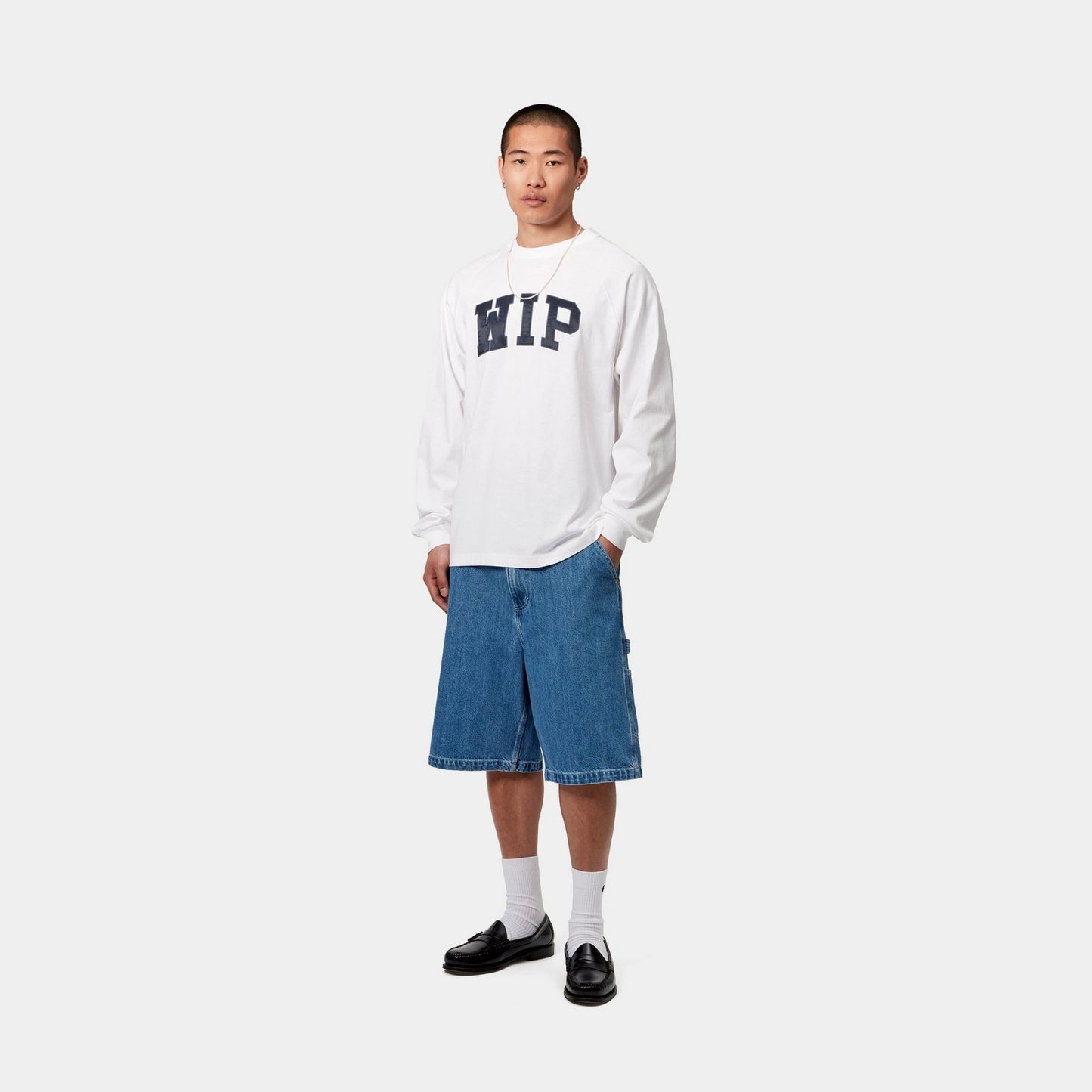 WIP Long Sleeve T-Shirt | White / Dusky Blue
