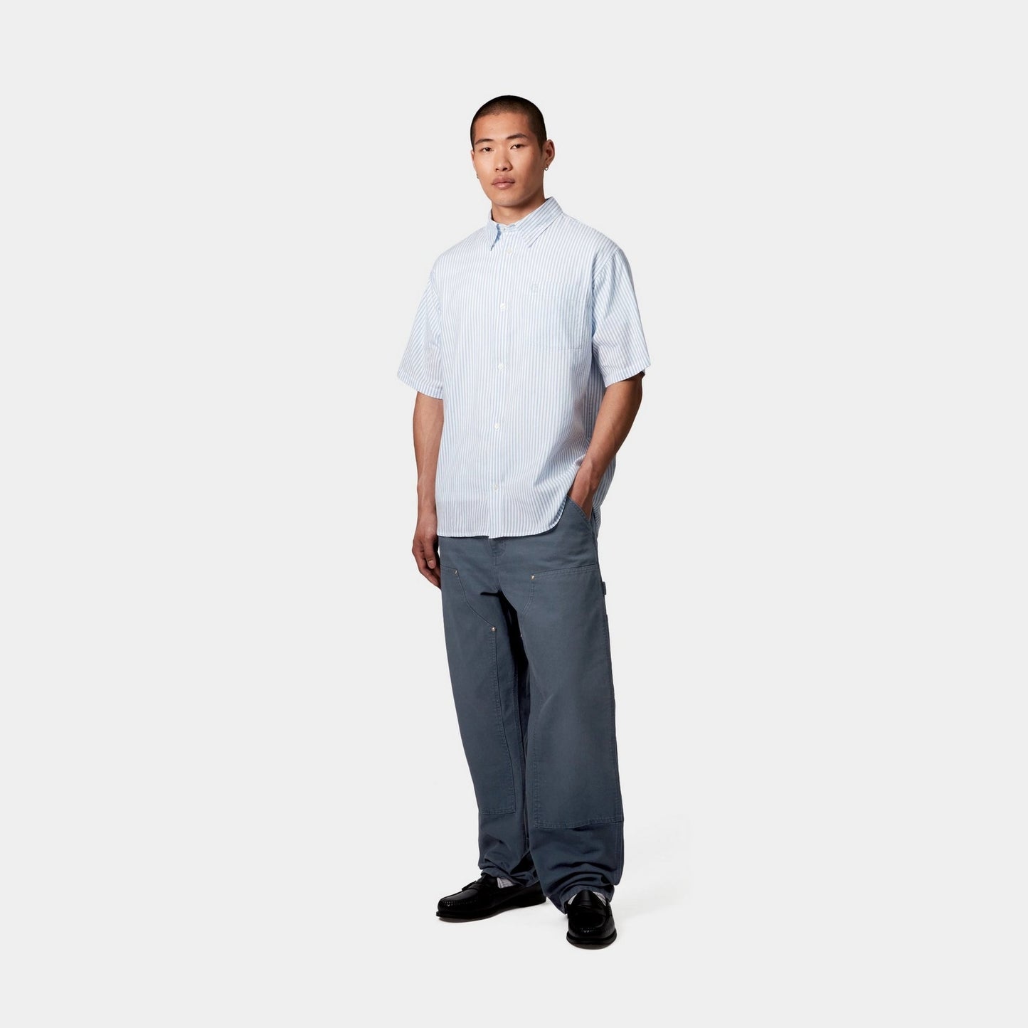 Double Knee Pant - Stone Canvas | Dusky Blue