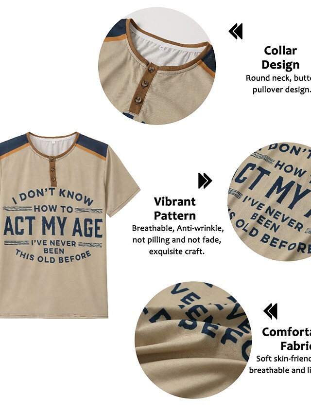 Men's Henley Shirt Graphic Letter Henley Clothing Apparel 3D Print Outdoor Daily Short Sleeve Print Button-Down Fashion Designer Comfortable