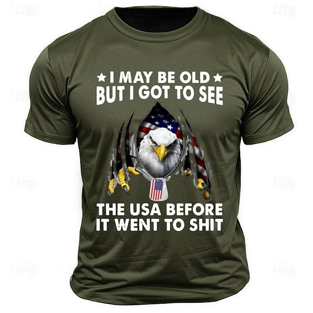 Letter Quotes & Sayings Eagle Sports Classic Casual Men's 100% Cotton Graphic T Shirt Black White Army Green Short Sleeve Crew Neck Shirt Summer Spring Clothing Apparel S M L XL XXL