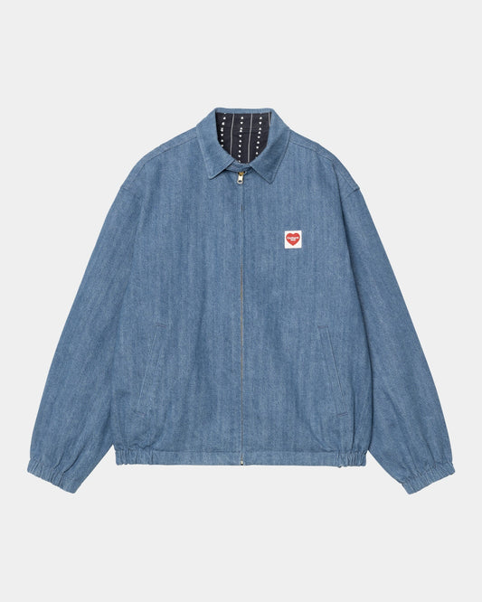 Hudson Reversible Jacket | Blue (stone washed) / Heart Pinstripe