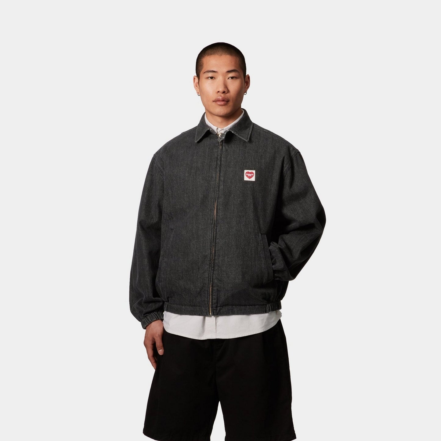 Hudson Reversible Jacket | Black (stone washed) / Heart Pinstripe