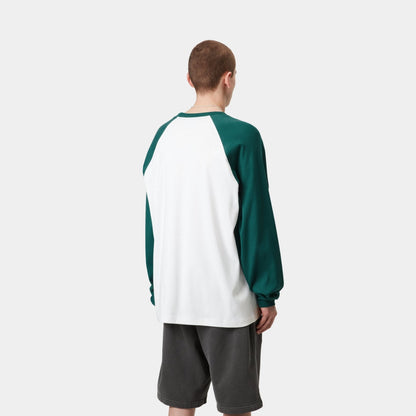 Flaming Ducks Baseball Long Sleeve T-Shirt | White / Rainforest