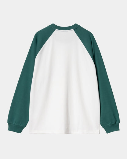 Flaming Ducks Baseball Long Sleeve T-Shirt | White / Rainforest