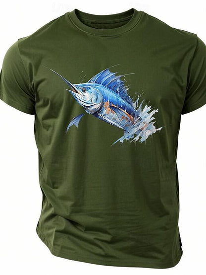 Animal Fish Men's Graphic Cotton Blend Shirt Sports Classic Shirt Short Sleeve Comfortable Tee Summer Spring Fashion Designer Clothing