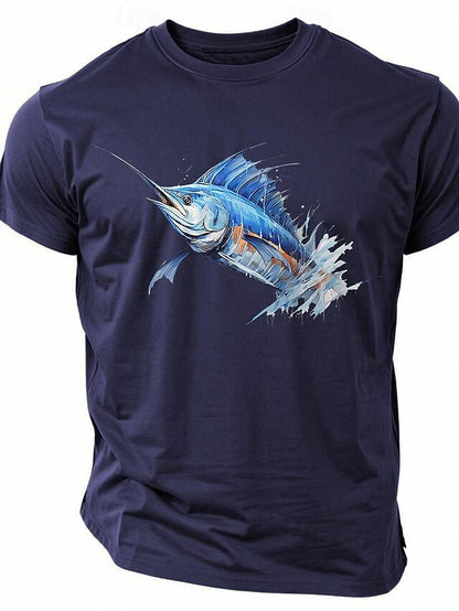 Animal Fish Men's Graphic Cotton Blend Shirt Sports Classic Shirt Short Sleeve Comfortable Tee Summer Spring Fashion Designer Clothing